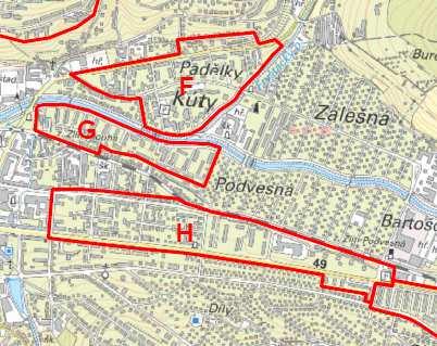 Vymezení oblastí navazujících na centrum města F až H Obrázek 15: Vymezení oblastí navazujících na