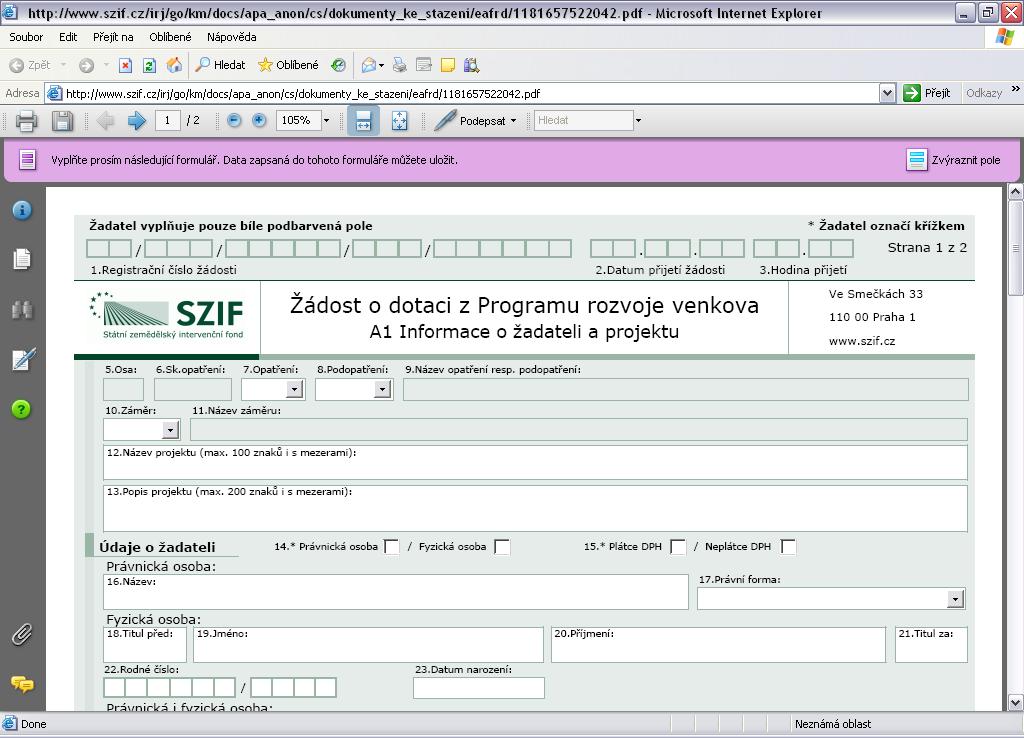 Žádost o dotaci z PRV Prostý PDF dokument