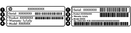 DŮLEŽITÉ: Zkontrolujte, zda na následujících místech pro štítky najdete štítky popsané v této části: na spodní straně počítače, uvnitř bateriové pozice, pod servisním krytem nebo na zadní straně
