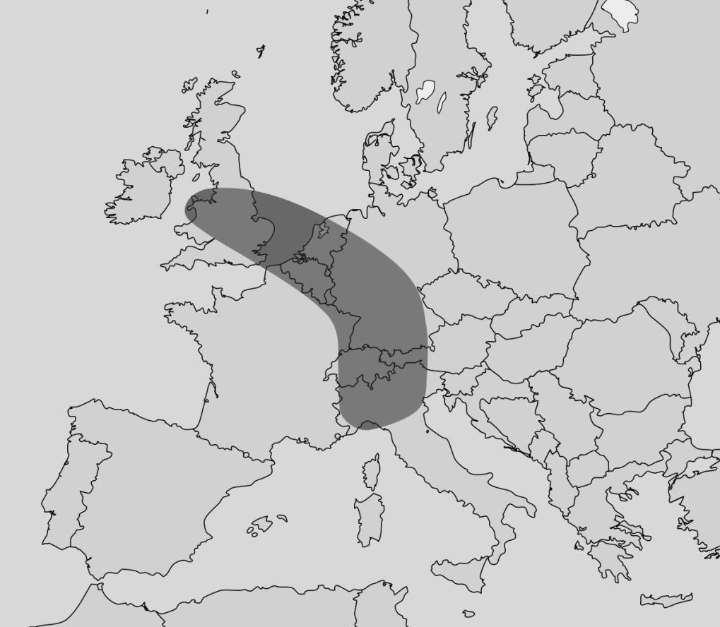 6 a. Oblast vyznačenou na mapce označujeme jako Modrý banán. V následující nabídce podtrhněte tvrzení, která pro tuto oblast neplatí.