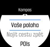 Kompas opustíte tažením prstu doprava nebo stisknutím a podržením prostředního tlačítka. Na displeji kompasu můžete tažením prstem nahoru nebo stisknutím spodního tlačítka otevřít seznam zkratek.