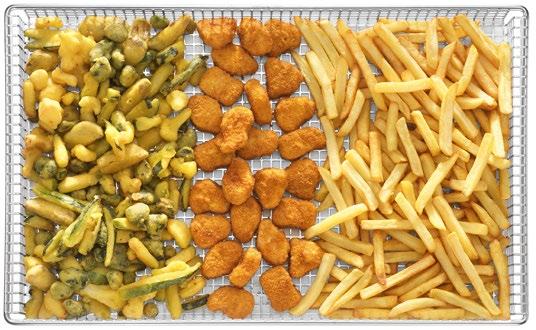 TEPELNÁ ÚPRAVA SMAŽENÝCH A OBALOVANÝCH JÍDEL Speciální nádoby na smažená a obalovaná jídla.. - Brambory, plněné olivy, tapas, smažená zelenina na mod. R1104.