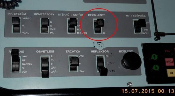 Obr. č. 20: Páčka ovladače režimu jízdy nalezena dne 15. 7. 2015 v 0:13 h v poloze A Zdroj: DI 3.6 