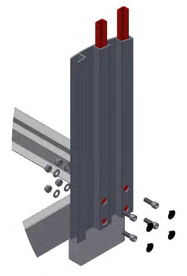 1.1.2. Montáž Al sloupů Rohové Al sloupy jsou přišroubovány na rám plata s minimálním uložením 140 mm. V sloupcích jsou vloženy ocelové výztuhy a připevněny šrouby M 14x40, DIN 912,12.