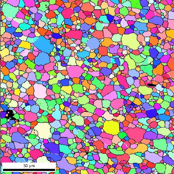 . EBSD map of starting nondeformed state after heat treatment to T temper 00 0, 0, 90 0, 0, 80 HV0, d^(-/) Srovnávací m. d^(-/) EBSD d^(-/) Linearní m.