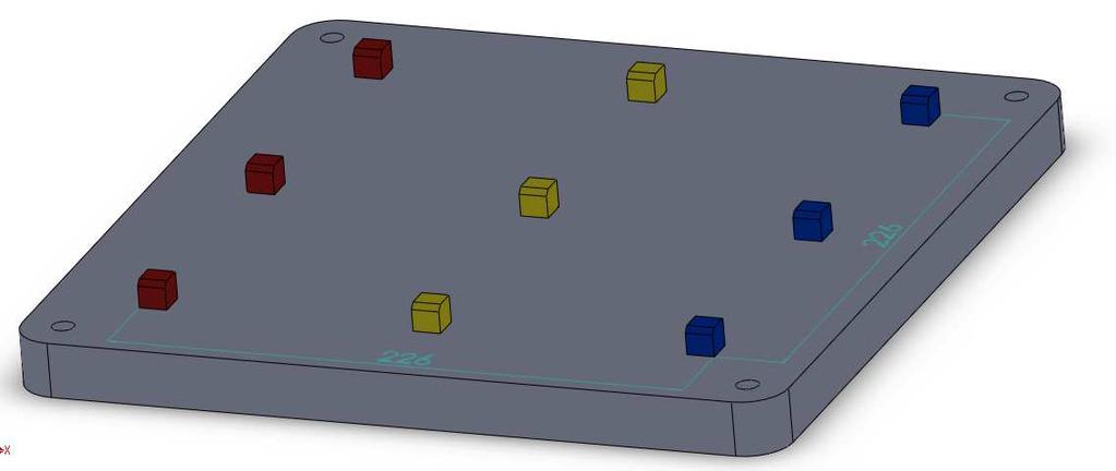 MATERIÁL A METODY 4.3.2 Test porozity na SLM 280HL Práce pokračovala na Ústavu konstruování na zařízení SLM 280HL od firmy SLM Solutions. K výrobě bylo zakoupeno 20 kg prášku oceli 1.