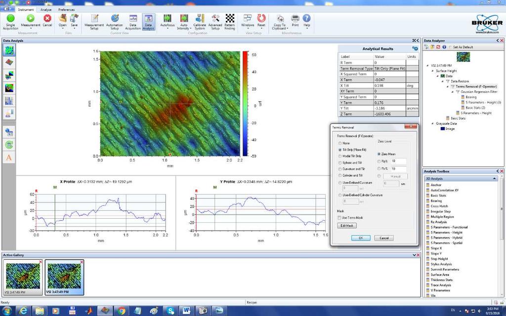 MATERIÁL A METODY Obr. 4-11 Prostředí programu Vision64 pro vyhodnocení drsnosti Metalografický výbrus a analýza ImageJ Pro analýzu porozity byl u všech vzorků proveden metalografický výbrus.