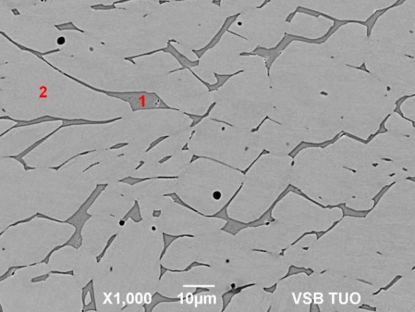 4.7 RTG mikroanalýza Detailnější hodnocení mikrostruktury bylo provedeno pomocí řádkovacího elektronového