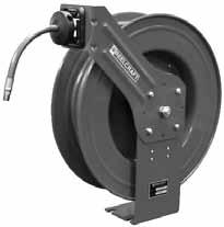 Automatické hadicové navíjecí bubny REELCRAFT Série S Polypropylen (černý) Do +65 C (verze SHA3850 OLP do +85 C) Univerzální buben pro uchycení na stěně. Dodáván včetně a otočného závěsu.