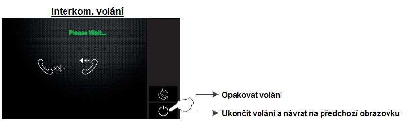 Jestliže je během vnitřního spojení voláno z jiného monitoru (interkom. hovor), stávající vnitřní interkom bude zrušen a monitory v bytě budou vyzvánět příslušnou melodií.