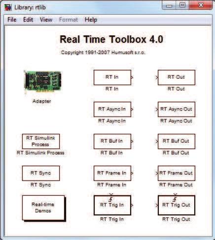 3 Real Time Toolbox Real Time Toolbox (dále jen RTT) je rozšiřující knihovna programového prostředí Matlab/Simulink pro práci se skutečnými reálnými signály.