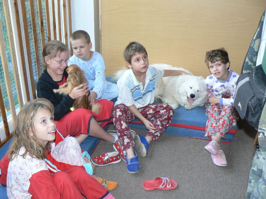 Na oddělení dětské psychiatrie je dětí také hodně a všechny se hlásí, že chtějí být s námi a pejsky.