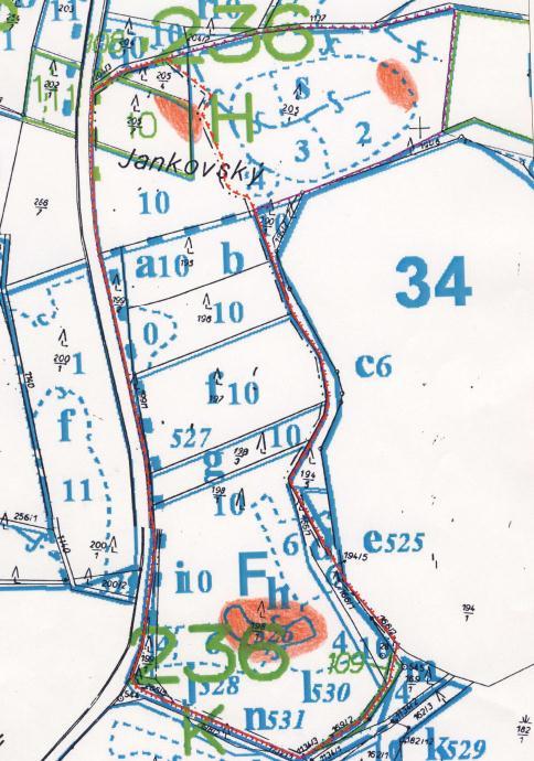 Mapka zásahů a opatření červeně vyznačeny plochy