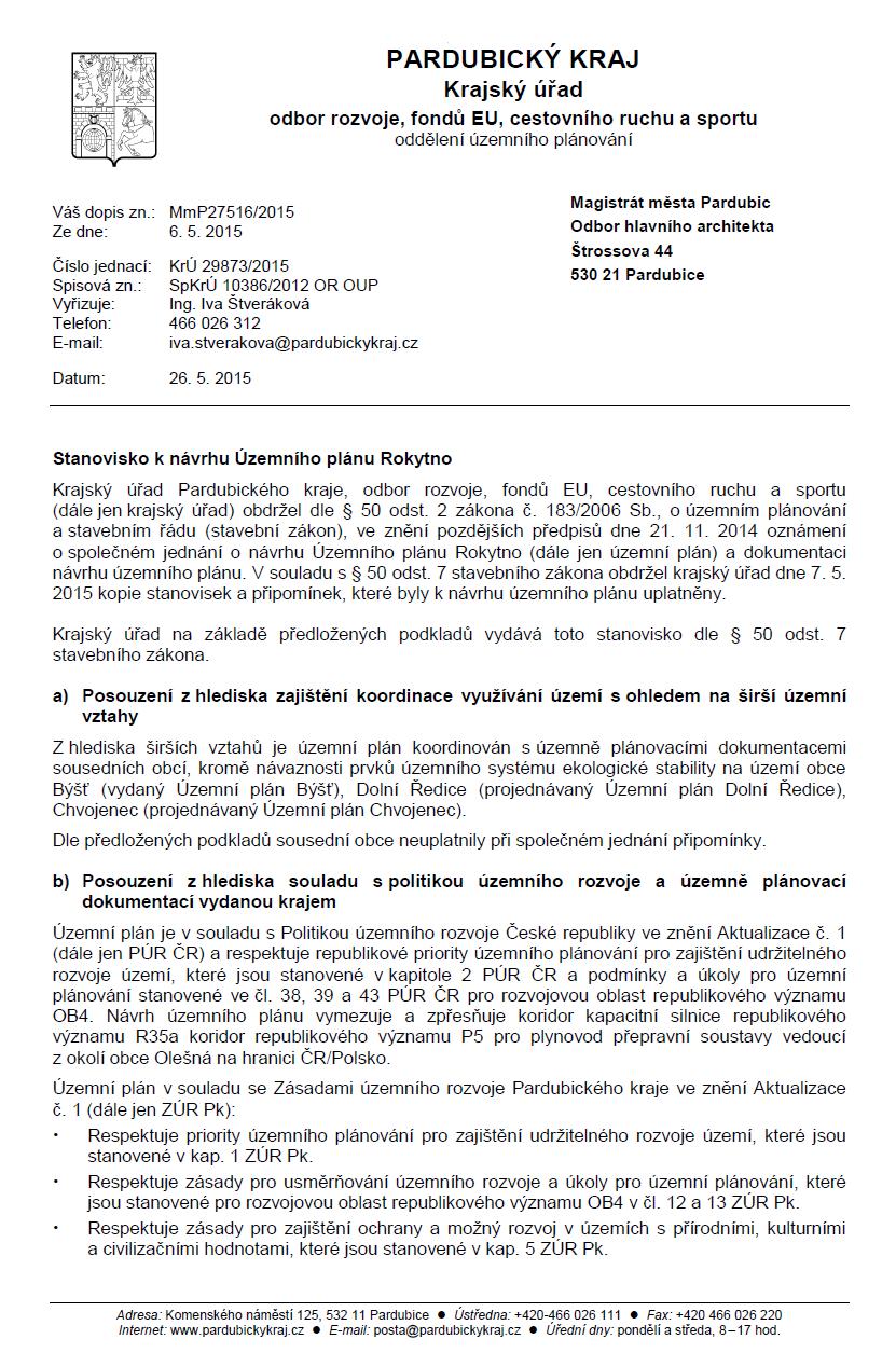 k) Stanovisko krajského úřadu