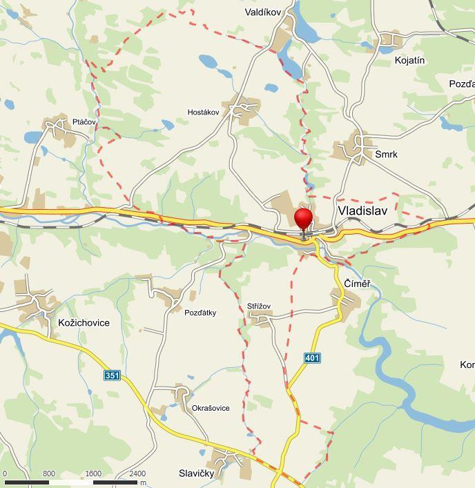 Obrázek 1: Orientační poloha městysu Vladislav, zdroj: www.mapy.