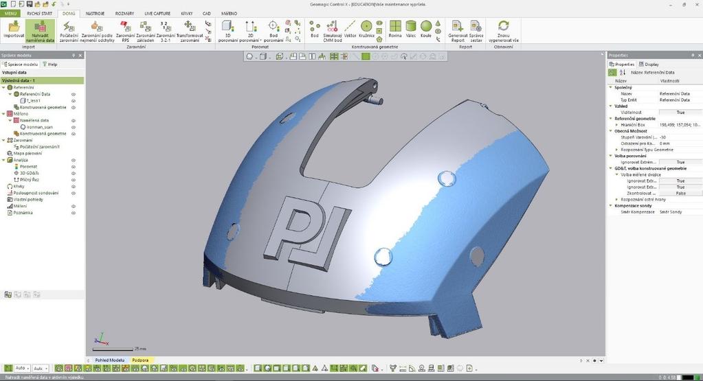 Obrázek 4.2 Sloučené modely V programu byla použita funkce k zvýraznění místních odchylek prototypu od původního CAD modelu.