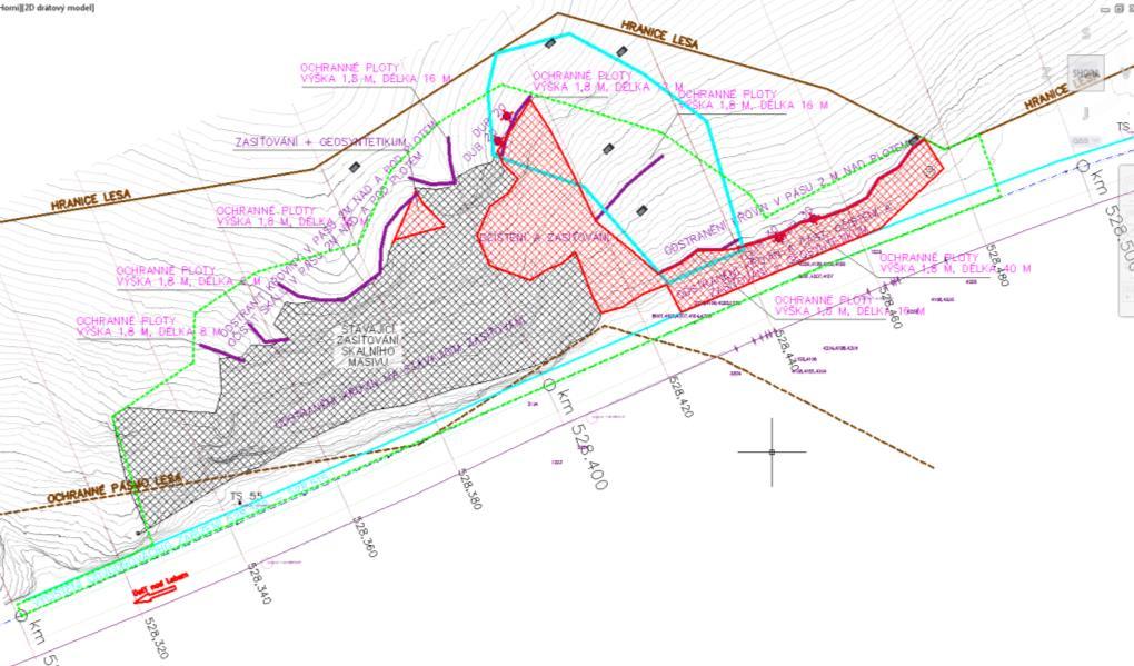 Výstupem byl 3D model (mračno bodů, trojúhelníková síť, příčné řezy, vrstevnice, pohledy, výpočet