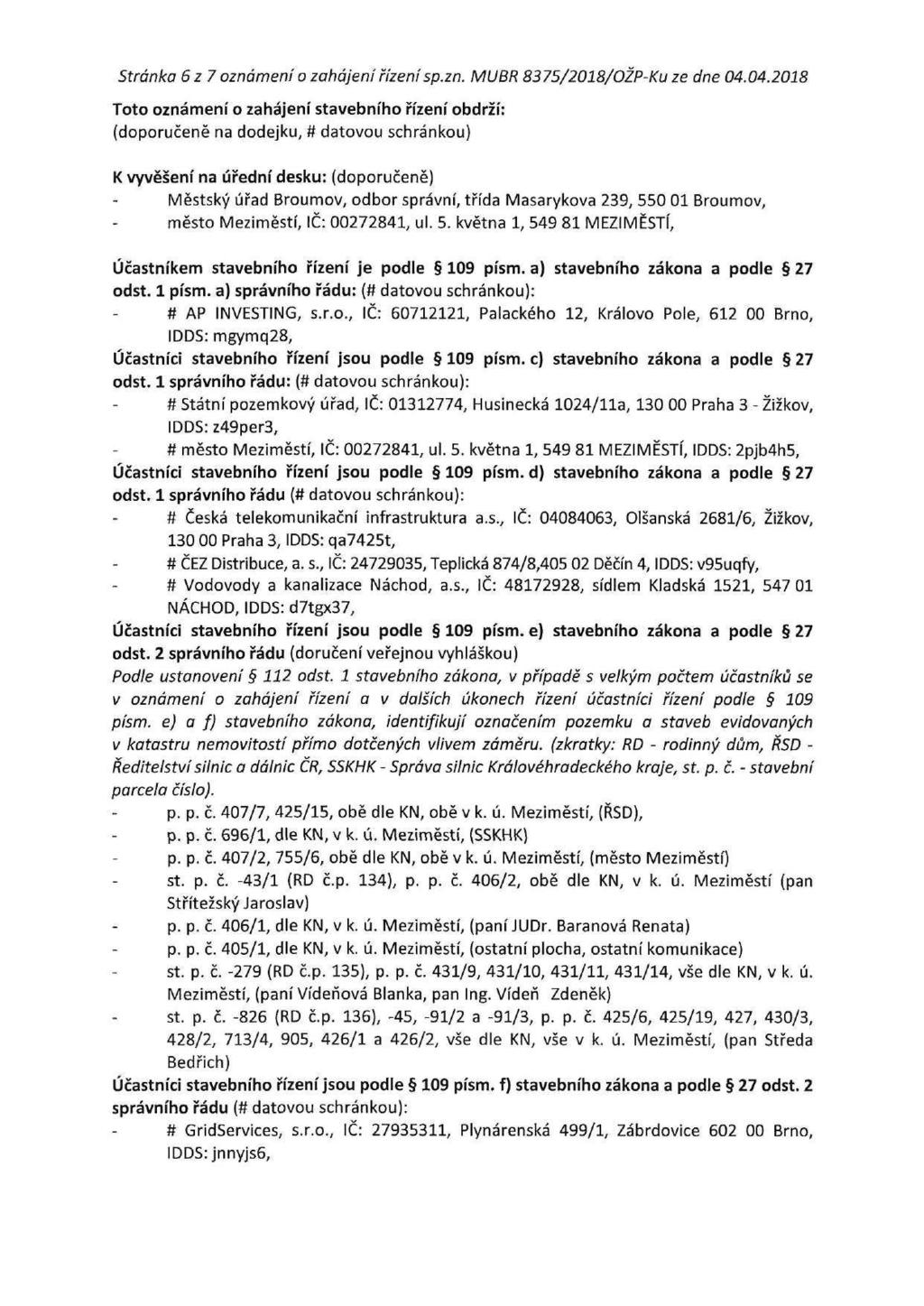 Stránka 6z7 oznámení o zahájení řízení sp.zn. MUBR 8375/2018/OŽP-Ku ze dne 04.