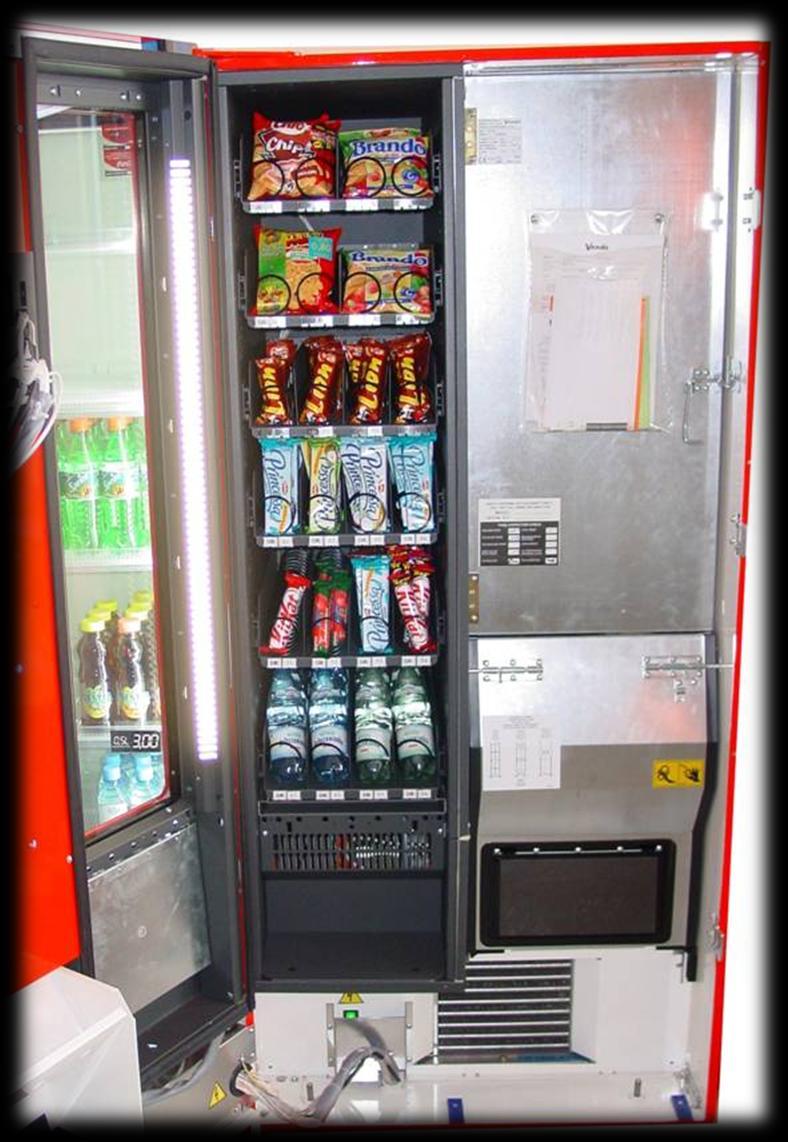 MOŽNOSTI VOLIEB Časť snacková: 24 - przekąski i snacky: 6 políc, 24 špirál Chladené nápoje: 4 - plechovky/fľaše: 4 šachty KAPACITA: przekąski: maximálne 672 ks. (štandard: 6 políc, 24 špirál pr.