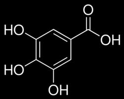 Obrázek 8: Strukturní vzorec kyseliny gallové [4] Název dle IUPAC: 3,4,5-trihydroxybenzoová kyselina Molekulová hmotnost: 170,12 g.