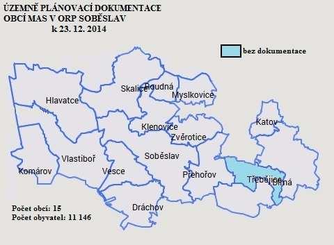 Územně plánovací dokumentace v ORP Soběslav Opět lze z mapy lze vyčíst, že 6,7% obcí ORP Soběslav patřících do územní působnosti MAS Lužnice nemají územní plán (Třebějice).