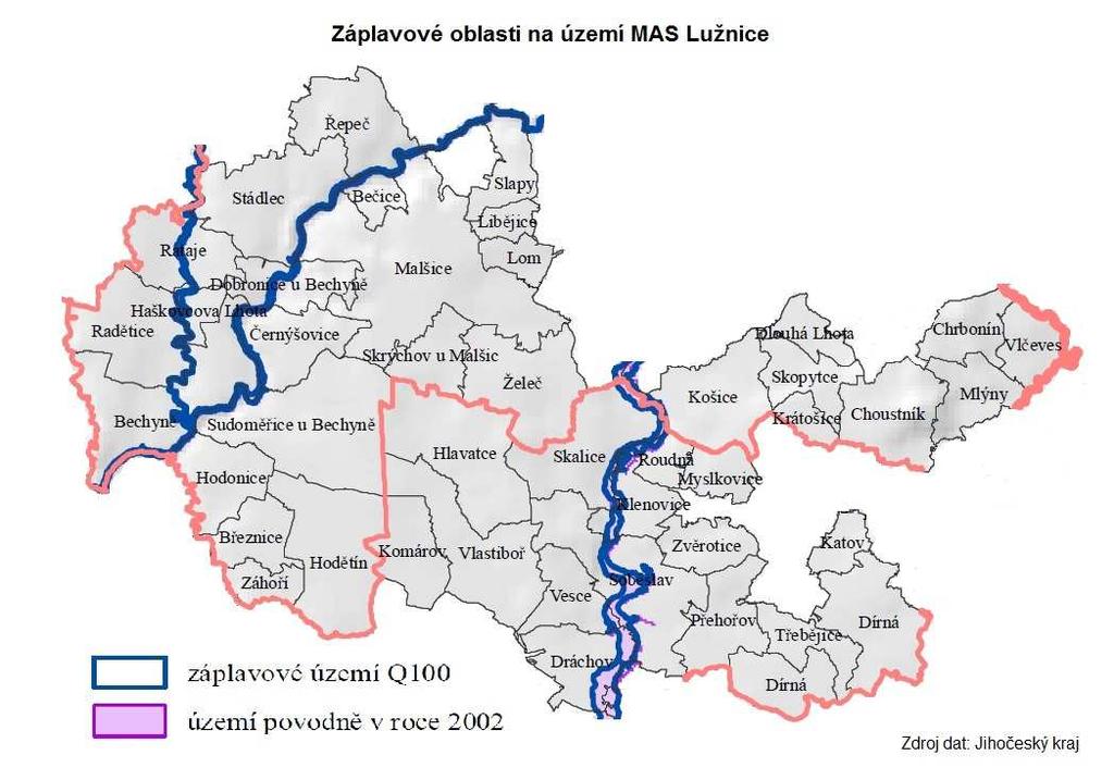 Na území MAS Lužnice je celkem 13 poboček České pošty, a. s. Občané z 9 obcí mají k dispozici matriku. Celkem 26 obcí má na svém území obchod s potravinami či smíšeným zbožím.