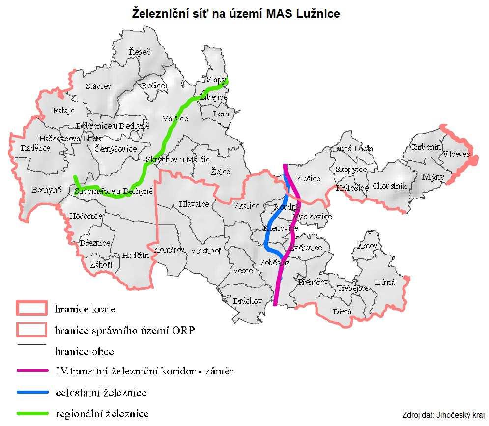 Obrázek č. 31 Železniční infrastruktura na území MAS Lužnice Trať č.