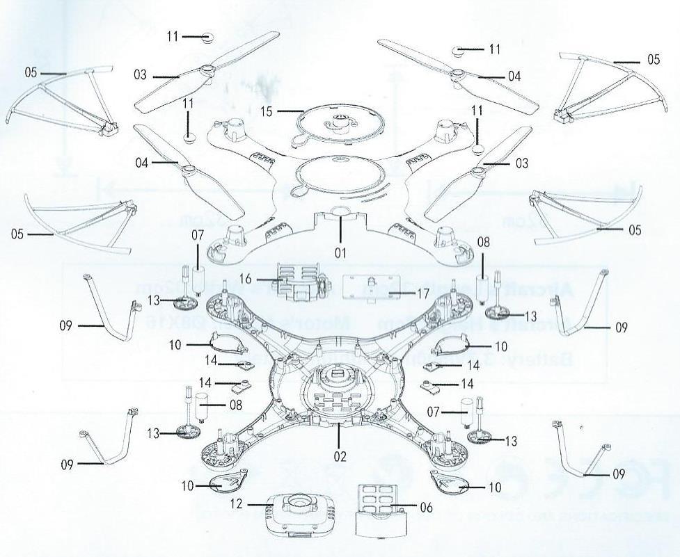 Popis částí rc-modelu 1. Vrchní část těla dronu 2. Spodní část těla dronu 3.