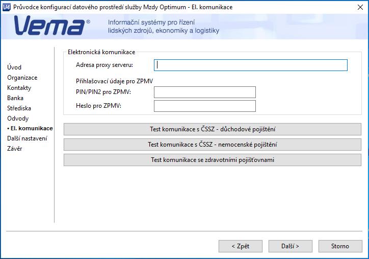 El. komunikace Obrazovka slouží pro nastavení elektronické komunikace. Pole proxy serveru necháváme prázdné, v drtivé většině případů není potřeba je vyplňovat.