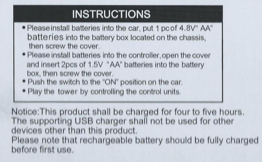 Příprava k použití Vložte jednu 4.8 VV AA baterii do jeřábu a pomocí šroubováku uzavřete kryt baterii. Vložte dvě 1.