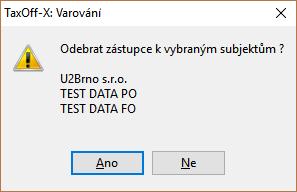 + Funkce odstranit zástupce pak nedovolí smazat zástupce, který je přiřazen subjektům: + Do tabulky zástupců nelze již