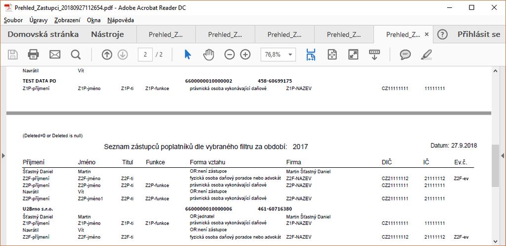 zástupce Šťastný Daniel. + Aktualizována funkce pro převod zástupců z ARES.