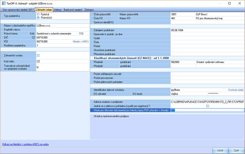 Pokud je zde heslo zapsáno, pak nezáleží na tom, jak jsou nastaveny parametry na panelu GDPR vždy je pro tento subjekt použito heslo uvedené v Adresáři.
