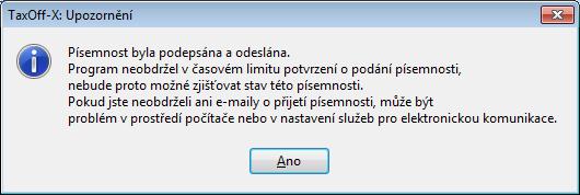 ELEKTRONICKÉ PODÁNÍ NA DAŇOVÝ PORTÁL Opravy Proces podání vypisoval toto oznámení: Podání bylo úspěšné, po dalším dotazu na stav písemnosti byl stažen soubor p7s.