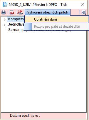Do tiskového rozhraní doplněno tlačítko: které vytvoří PDF opis vybrané přílohy a současně tento PDF