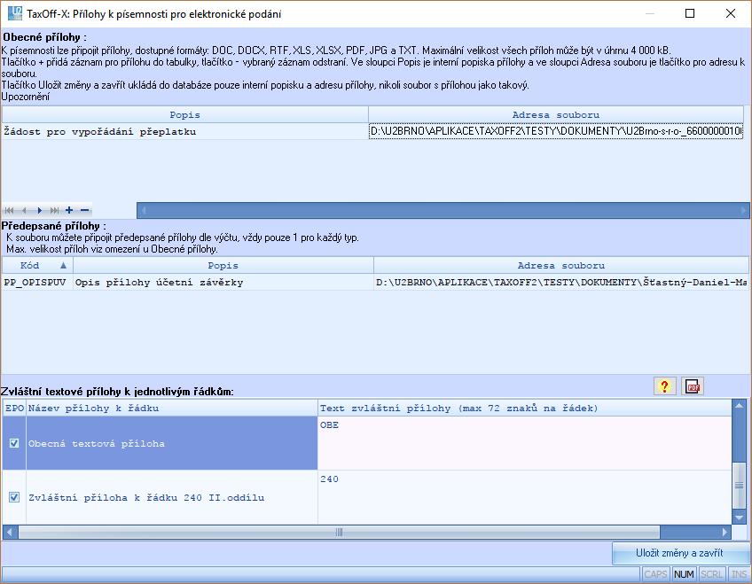 Tyto jsou pak samozřejmě zahrnuty do nově vygenerovaného XML pro elektronické podání.