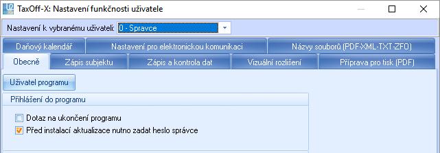 Parametr není nutné nastavovat pro všechny uživatele jednotlivě, stačí jednou v rámci nastavení Správce, případně u kteréhokoli jiného