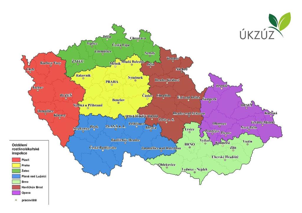 - 7 oddělení rostlinolékařské inspekce - pokrytí ve všech okresech ČR = 174 pracovníků, mezi nimi - 63 inspektorů