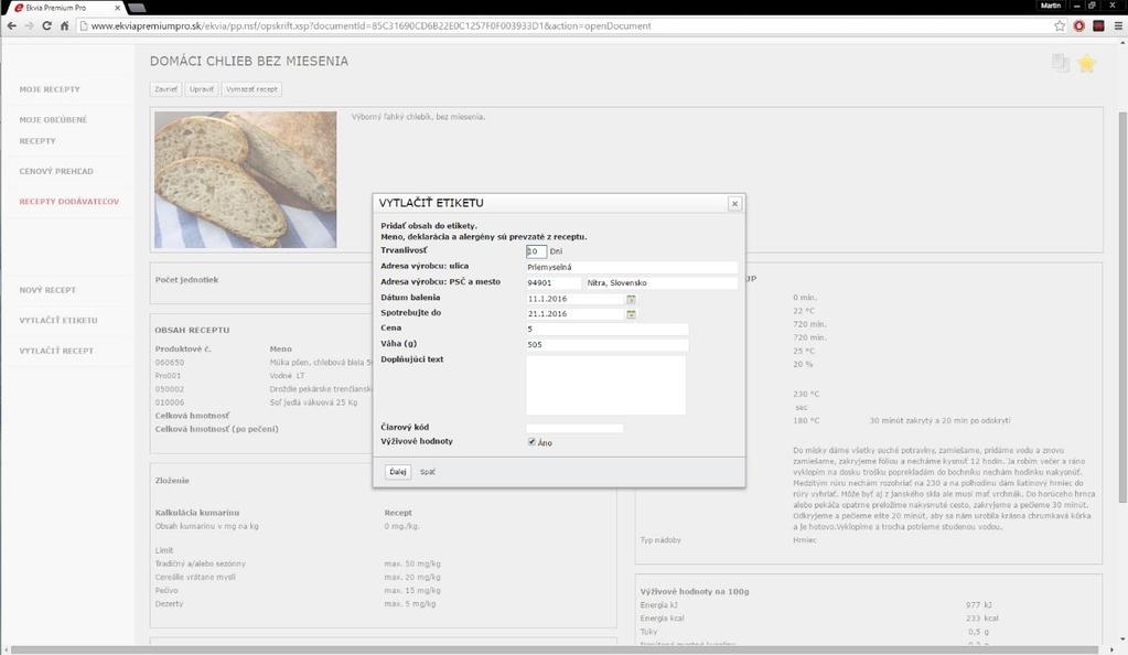 5. Tlač etikety a receptu PremiumPro poskytuje možnosť vytlačenia si etikety ku