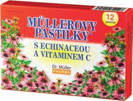 Müllerovy pastilky se šalvějí a vitaminem C (krk) Doplněk stravy Šalvěj napomáhá k normální činnosti dýchacích cest osvěžuje dech a zpříjemňuje pocit v ústech Složení: sacharóza, sladidlo (glukózový