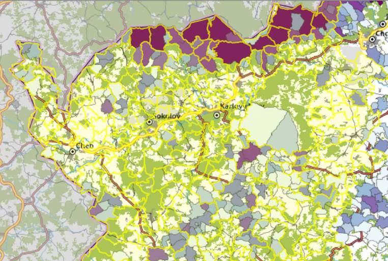 Vyšrafovaná plocha vhodná pro stavbu bez ohledu na chráněná území Obrázek 35 - Mapa území