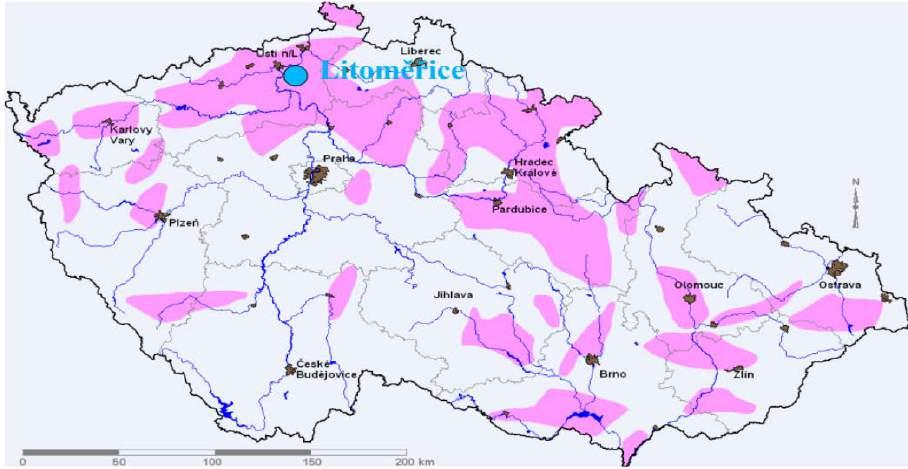 Obrázek 38 Mapa potenciálně vhodných lokalit v ČR pro
