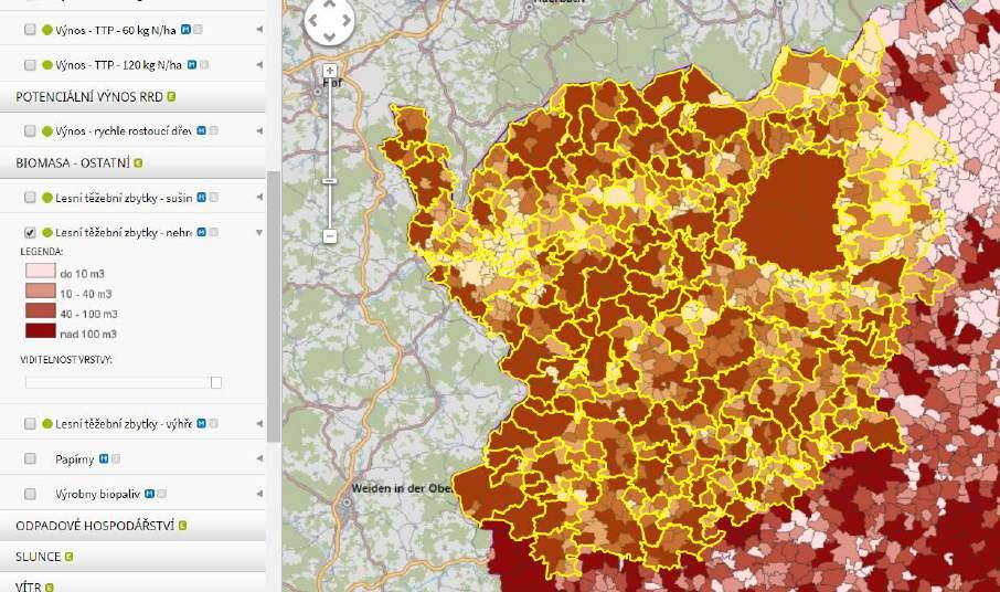 Obrázek 45 Vyznačení možného produkčního potenciálu pro energetické