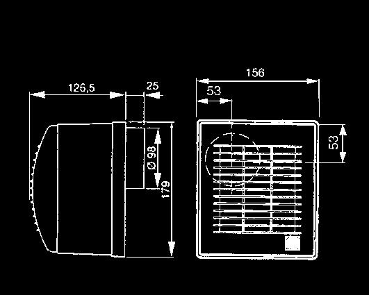 94 Malé radiální ventilátory EB 1 montáž do stropu EB 1 Technické parametry Charakteristiky Skříň je z nárazuvzdorného plastu, barva je bílá. Skříň je určená k montáži na stěnu.