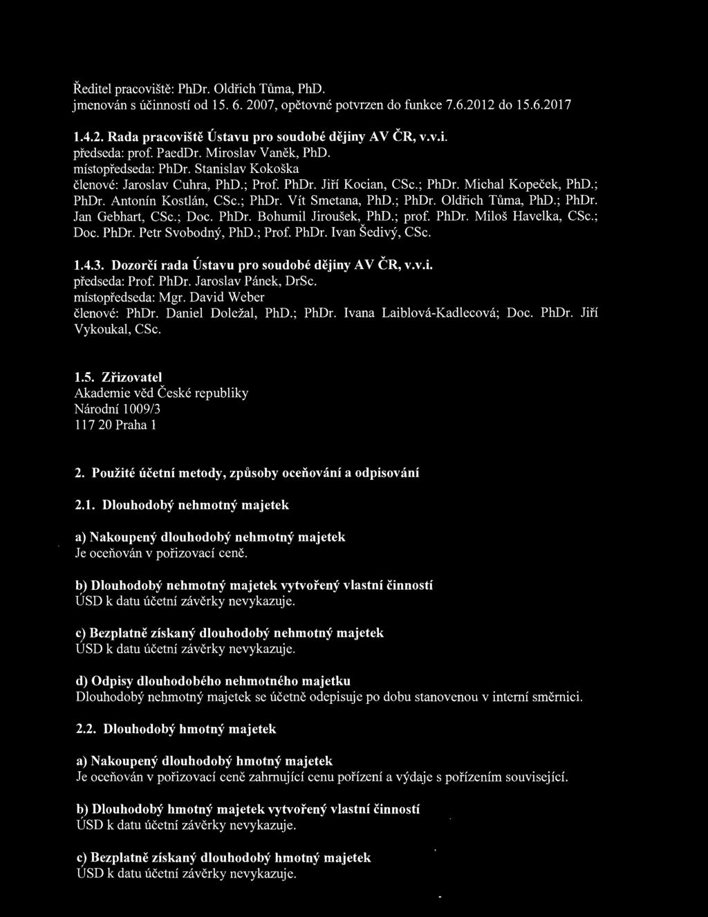 ; PhDr. Oldřich Tůma, PhD.; PhDr. Jan Gebhart, CSc.; Dc. PhDr. Bhumil Jirušek, PhD.; prf. PhDr. Milš Havelka, CSc.; Dc. PhDr. Petr Svbdný, PhD.; Prf. PhDr. Ivan Šedivý, CSc. 1.4.3.
