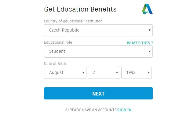 UTB ve Zlíně, Fakulta aplikované informatiky 47 Obr. 30 Získání vzdělávacích benefitů Po kliknutí na políčko Next (další) se otevře nové okno Create account o založení účtu.