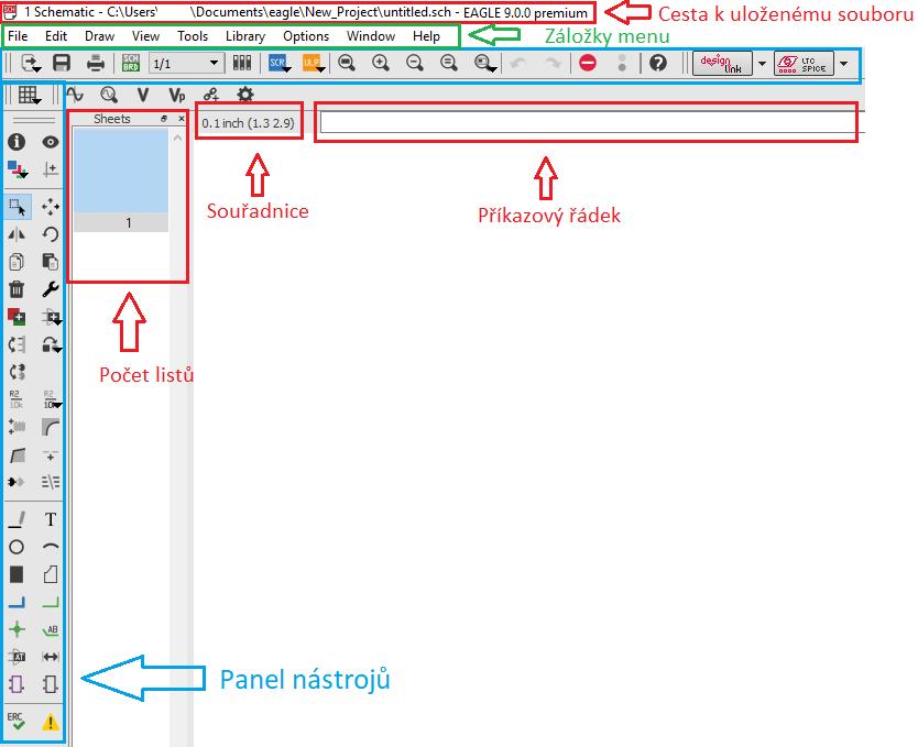 UTB ve Zlíně, Fakulta aplikované informatiky 57 4.4.1 Panel nástrojů - schéma Panel nástrojů lze nalézt v horní a boční části schématického editoru.