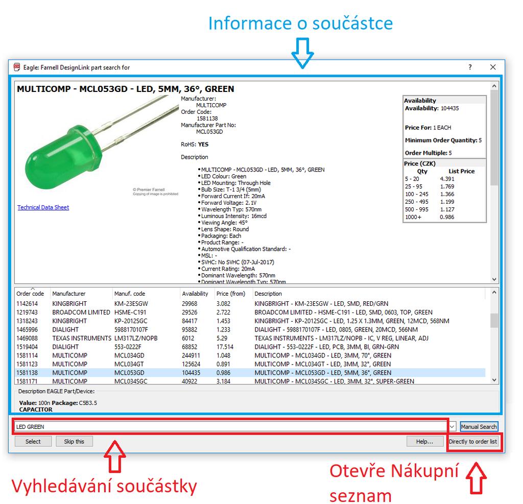 UTB ve Zlíně, Fakulta aplikované informatiky 79 4.9.5 Seznam součástek Program EAGLE umožňuje generovat textový dokument o vybraných součástkách z virtuálního obchodu.