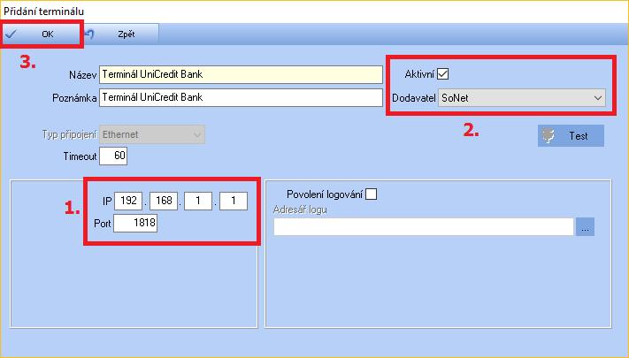 Připojení platebního terminálu Prodejna SQL UniCredit Bank, Raiffeisen Bank, Komerční Banka (dodavatel Sonet, REVO) Na platebním terminálu je nutné mít nastavenou pevnou IP adresu.