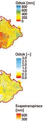 jednotlivých povodí do vodohospodářské soustavy (varianta SOUST). Na obr. 7 jsou průměrné disponibilní zdroje (mediány) pro variantu MEZI.